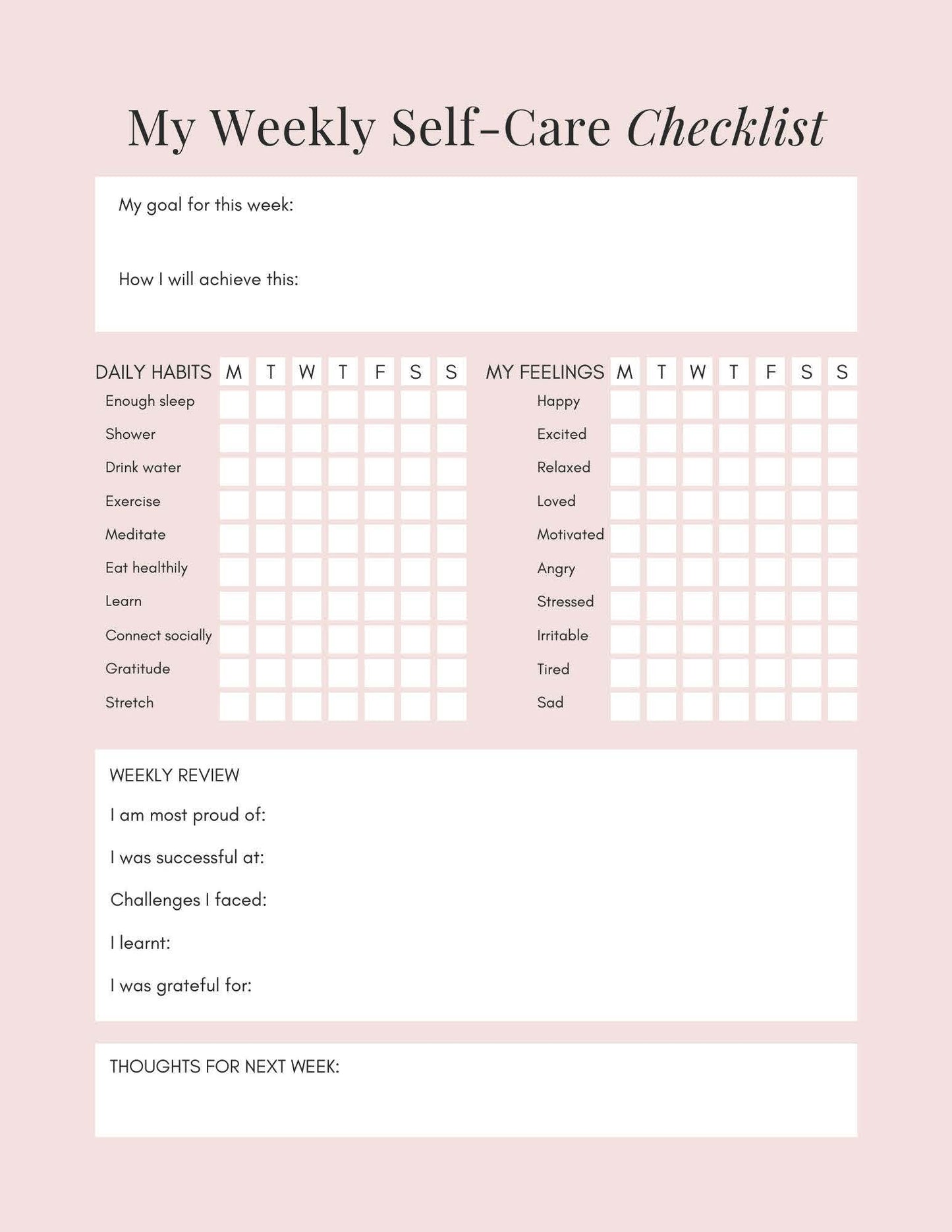 Planner Set: Planning Your Self Care - 30 Day Tracker - Digital